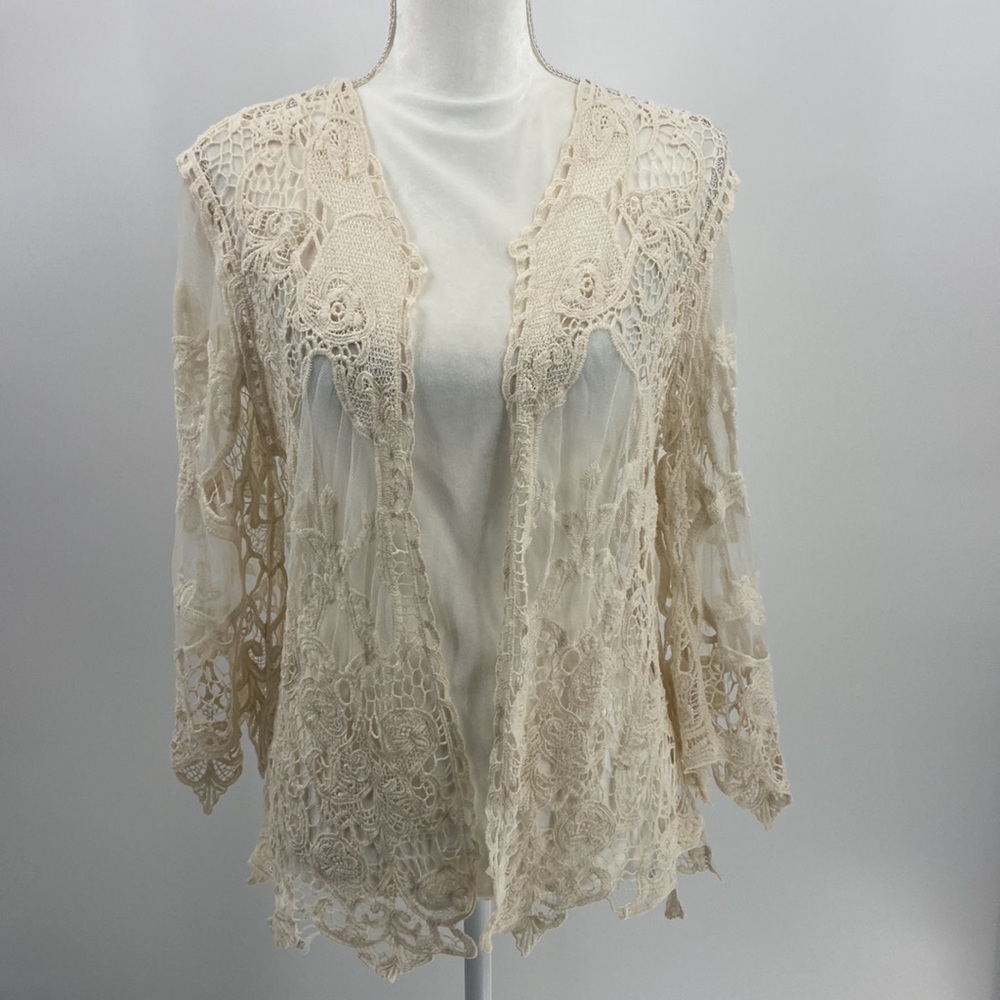 Indigo thread company creamy light beige cotton blend lace tunic top boho